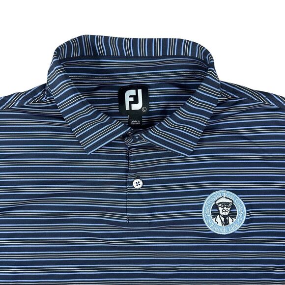 Footjoy Golf Polo Shirt Men’s Large Blue Striped Donald Ross Course Embroidered - Picture 1 of 11